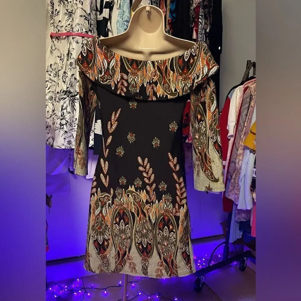 Dily off shoulder mini dress brown - Picture 2 of 4